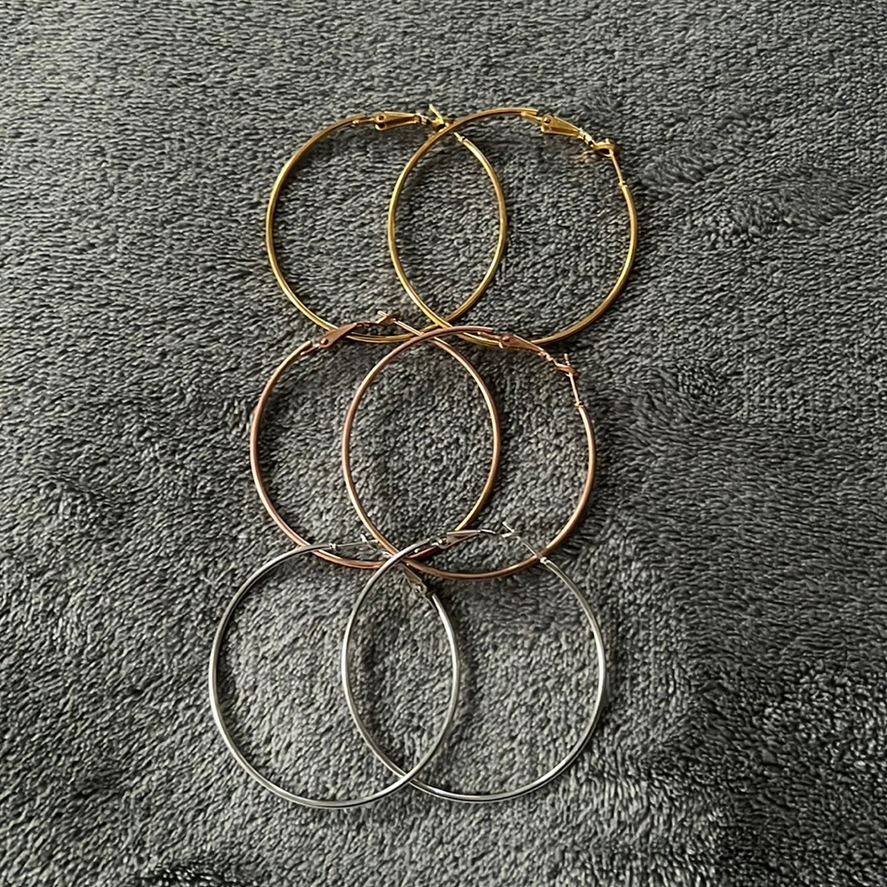 Hoop earrings (set of 3- gold, rose gold, silver)